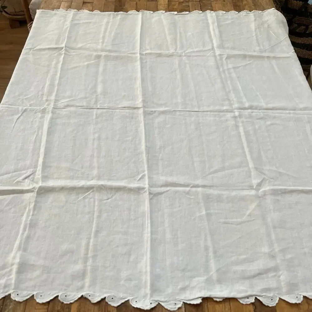 Vintage Off White Linen Tablecloth 47